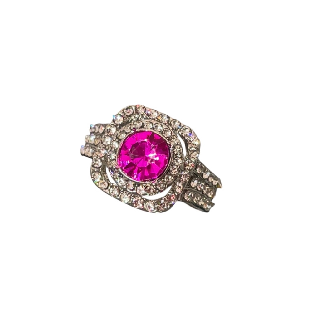 Sparkling Pink Center Crystal Ring with Clear Accent Stones